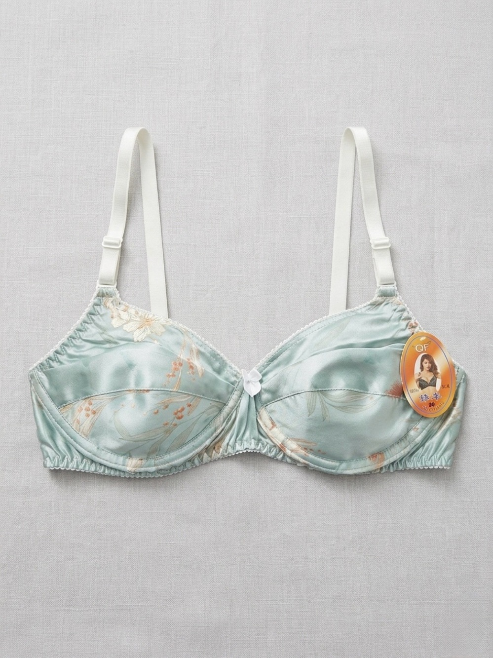 🫐3/33$ 100% Silk Unique Light Aqua Floral Bra - Women Intimates